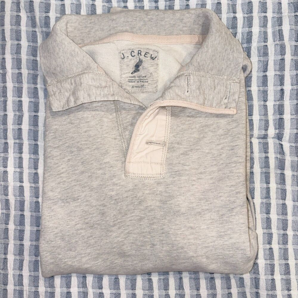 J.Crew 100% Cotton Gray Mock Neck 4-Button Pullover Sweatshirt Small